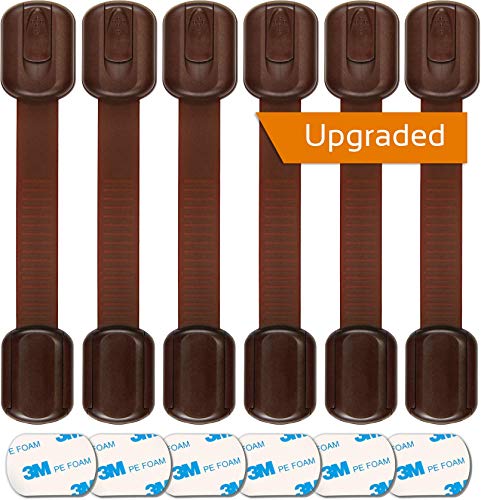 Product Cover Baby Proofing Safety Cabinet Locks - Child Proof Latches for Drawer Cupboard Dresser Doors Closet Oven Refrigerator - Adjustable Childproof Straps by Oxlay - Brown - 6 Pack
