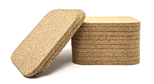 Product Cover Blank Coasters - Square Blank Cork Drink Coasters 4 Inches - 1/4 Inch Thick - Pack of 12 - Coasters For Drinks, DIY Crafts, Plants, Party and Wedding Favors
