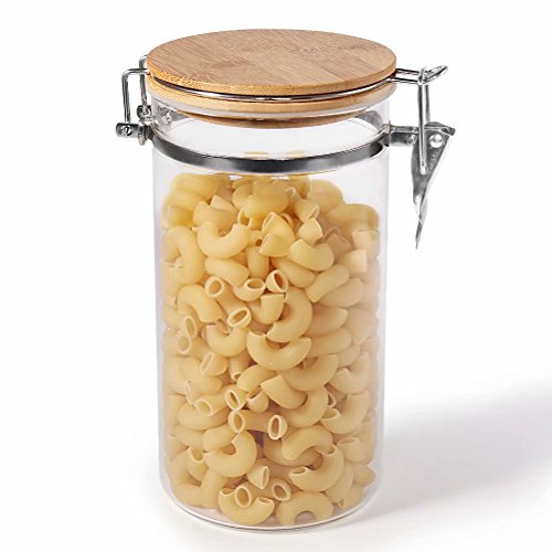 Product Cover 77L Glass Storage Jar, Airtight Glass Storage Jar, Food Storage Jar with Stainless Steel Buckle and Lid, Multi-Purpose Container for Storing Macaroni, Flour, Coffee and More, 39.86 FL OZ (1180ML)