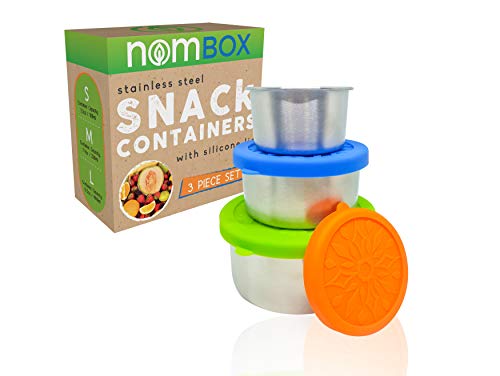 Product Cover NomBox Stainless Steel Food Storage Containers - Set of 3 Kitchen Lunch/Snack Containers With Leak-proof Silicone Lids - Reusable & Washable - For Baby Food, Portion Control, Food Prep & Storing