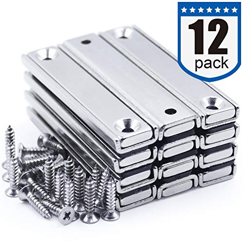 Product Cover Strong Neodymium Rectangular Pot Magnets with Counter Bore, 55 lbs(25 KG) Pulling Force Countersunk Hole Magnets with Mounting Screws - 60x13.5x5mm, Pack of 12