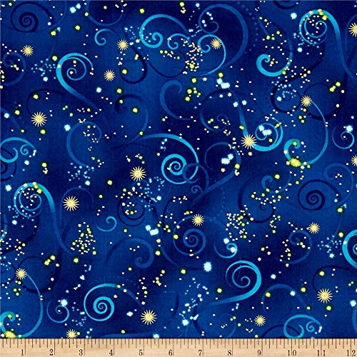 Product Cover Benartex Kanvas Dance Of The Dragonfly Metallic Swirling Sky Midnight Blue Fabric By The Yard