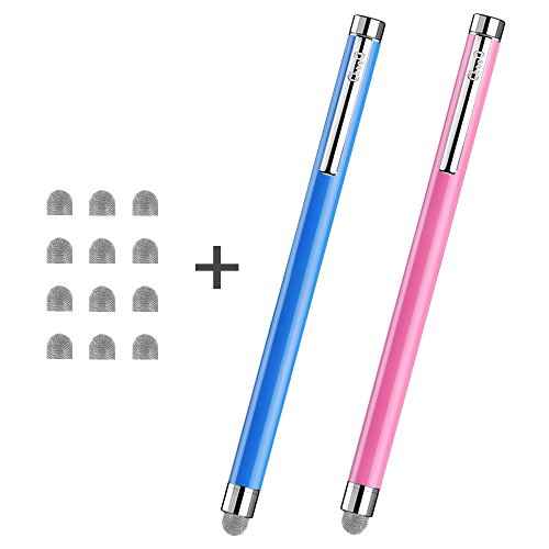 Product Cover Stylus, ChaoQ 2 Pcs, Blue, Pink, Mesh Fiber Tips Stylus Pens for Touch Screens Devices, iPad, iPhone, iPod, Tablets, Samsung with 12 Replaceable Hybrid Mesh Fiber Tips