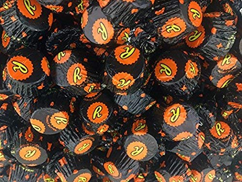 Product Cover LaetaFood Bag - REESE'S Miniatures Dark Chocolate Peanut Butter Cup Candy, Black Orange Foil (Pack of 2 Pounds)
