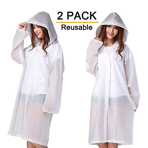 Product Cover Rain Ponchos 2 Packs for Adults with Drawstring Hood and Sleeves - Emergency Rain Coat for Theme Park, Hiking, Camping or Traveling