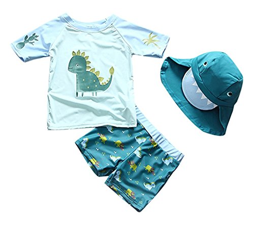 Product Cover Baby Toddler Boys Two Pieces Swimsuit Set Swimwear Dinosaur Bathing Suit Rash Guards with Hat UPF 50+