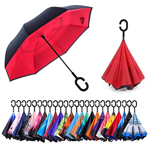 Product Cover AmaGo Double Layer Inverted Umbrella - Upside Down Inside Out Reverse Umbrella,C-Shape Handle & Self-Stand to Spare Hands, Carrying Bag for Traveling