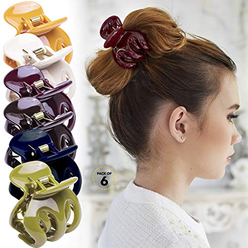 Product Cover RC ROCHE ORNAMENT 6 Pcs Womens Hair Pumpkin Interlocking Teeth Slip Secure Grip Strong Solid Ladies Beauty Accessory Classic Clamp Jaw Claw Clip, Medium Classic Multicolor