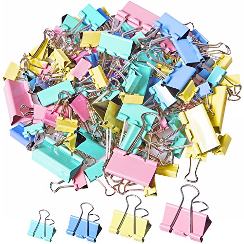 Product Cover 120Pcs Binder Clips Paper Clamps Assorted 4 Sizes, Paper Binder Clips Metal Fold Back Clips with Box for Office, School and Home Supplies, Multicolor