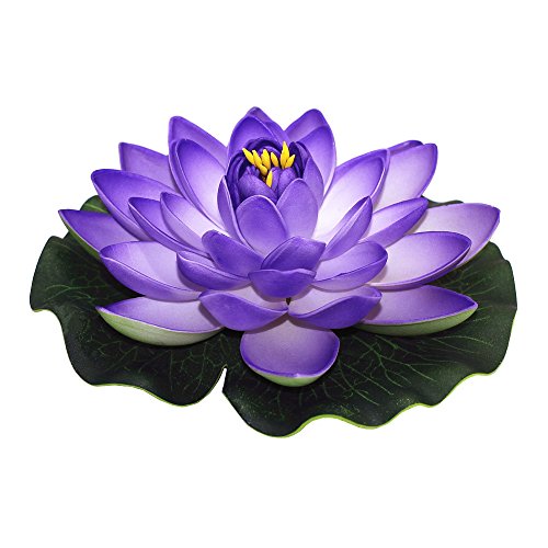 Product Cover ZHU YU CHUN Large Artificial Floating Lotus Flowers, Home Garden Pond Aquarium Wedding Decor, Purple (Pack of 4)
