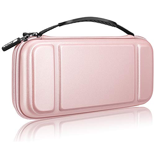 Product Cover Fintie Carry Case for Nintendo Switch - [Shockproof] Hard Shell Protective Cover Portable Travel Bag w/10 Game Card Slots and Inner Pocket for Nintendo Switch Console Joy-Con & Accessories, Rose Gold
