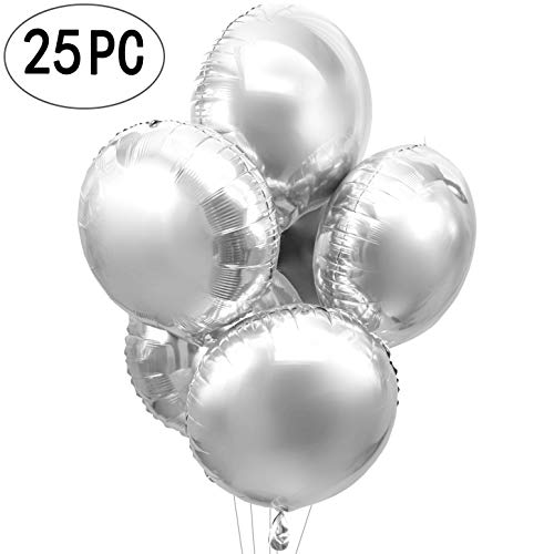Product Cover Silver Wedding Party Round Foil Mylar Balloons Helium Metallic Balloons Baby Shower Bridal Shower Engagement Birthday Party Favors Balloons Decorations, 25pc