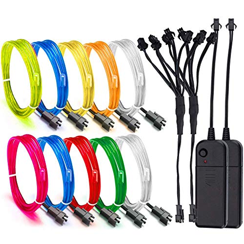Product Cover EL Wire, ESCOLITE EL Wire Kit Neon Lights Battery Pack Christmas Tree,Easter Halloween DIY Decoration,Home Deco 5 1-Meter, 1m / 3ft (2 Pack,8 Colors-BWPGRYLO)