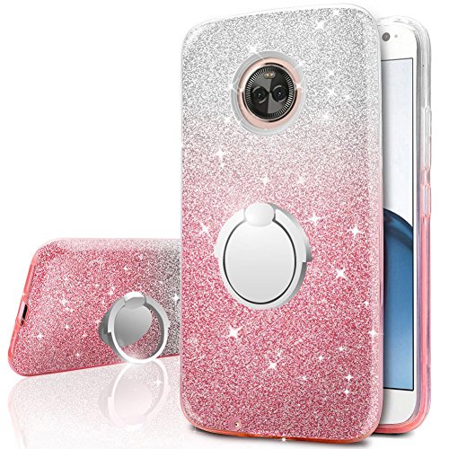 Product Cover Moto X4 Case, Silverback Girls Bling Glitter Sparkle Case with 360 Rotating Ring Stand, Soft TPU Outer Cover + Hard PC Inner Shell Skin for Motorola Moto X4 Case 2018 -Pink