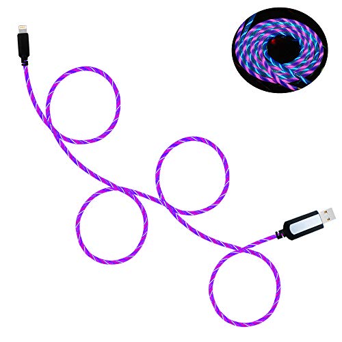 Product Cover Led iPhone Charger, BUSOH [Apple MFi Certified] 3 Feet Led iPhone Charging Cable, 360° Visible Flowing Led Quick Charger for iPhone Xs/X/XR/Max/8/7/6/Plus/5 (Flowing Purple)
