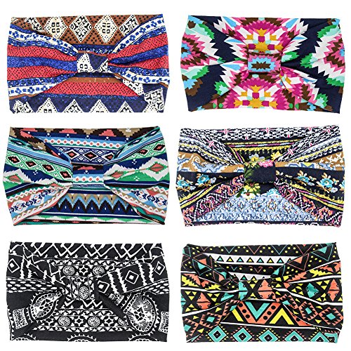 Product Cover Carede Women's Wide Yoga Bandana Headbands Performance Stretch & Moisture Wicking Boho Floral Hairband Knotted Headwrap Hair Accessories