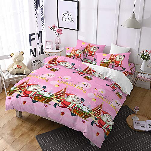 Product Cover Christmas Duvet Cover Queen,Pink 3D Bedding Santa Cluas Home Decor Gifts for Girls Kids
