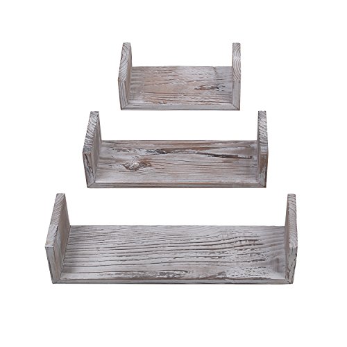 Product Cover Yankario Rustic Floating Shelves Wall Mounted Set of 3, Torched Wood Farmhouse Storage Shelf for Bathroom, Kitchen, Bedroom, Living Room, Office and More