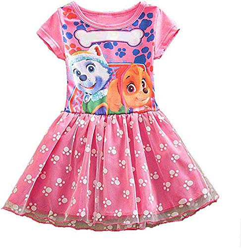 Product Cover PCLOUD Girls' One Piece Cute Dog Summer Short Sleeved Printing Dress Rose/Purple
