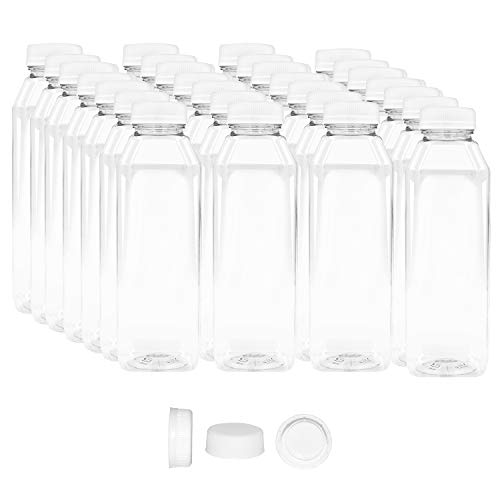 Product Cover Pack of 48 Empty PET Plastic Juice Bottles - 12 OZ Reusable Clear Disposable Milk Bulk Containers with White Tamper Evident Cap