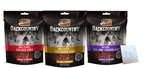 Product Cover Merrick Backcountry Grain-Free Jerky Treats Variety Pack - Three Flavors: Chicken, Beef, and Lamb & Venison (One Bag of Each Flavor, 13.5 Ounces Total)