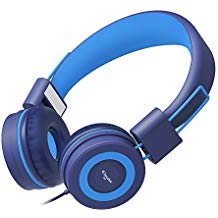 Product Cover Elecder i37 Kids Headphones Children Girls Boys Teens Adults Foldable Adjustable On Ear Headsets 3.5mm Jack Compatible iPad Cellphones Computer MP3/4 Kindle Airplane School Tablet Blue/Light Blue