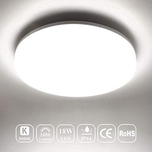 Product Cover Airand 5000K LED Ceiling Light Flush Mount 18W 1650LM Round LED Ceiling Lamp for Kitchen, Bedroom, Bathroom, Hallway, Stairwell, 9.5'', Waterproof IP44, 80Ra, 150W Equivalent (Daylight White)