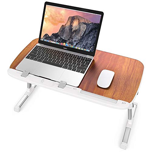 Product Cover Laptop Table for Bed, TaoTronics Foldable Lap Desks, Bed Desk Height Adjustable, Portable Bed Tray Table for Couch and Sofa, Laptop Stand for Lap and Writing - Brown