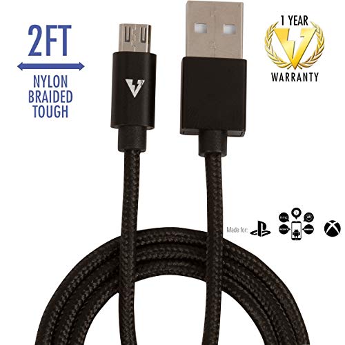Product Cover vCharged 2 FT Black Micro USB Cable, Durable Micro Cable Car Charger w/Warranty, Fast Charging Cord for Samsung, Kindle, Android Smartphones, Galaxy S7 Edge, GoPro, Cameras & More