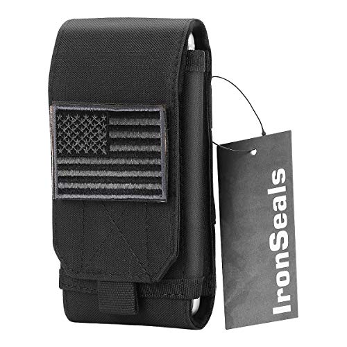 Product Cover IronSeals Tactical MOLLE Cover Case, Large Heavy Duty Tatical Molle Loop Belt Pouch Cellphone Holster with Flag Patch for iPhone 11 Pro MAX/X/8P/7P/XR, Samsung S10/S10e/Note8/9, Galaxy S9+/S8+