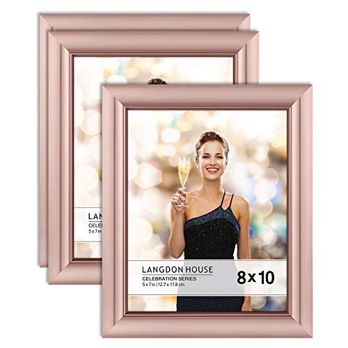 Product Cover Langdon House 8x10 Picture Frame (3 Pack, Rose Gold), Rose Gold Photo Frame 8 x 10, Wall Mount or Table Top, Set of 3 Celebration Collection