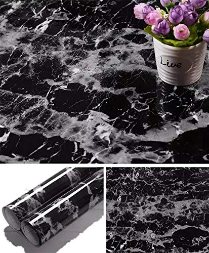 Product Cover Yancorp Black Marble Contact Paper Granite Wallpaper Self Adhesive Counter Top Removable Film Vinyl Peel-Stick Bachsplash Shelf Liner (11.8