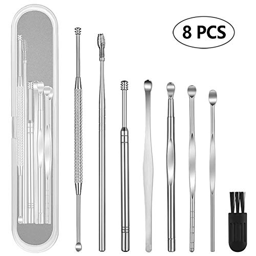 Product Cover 8 Pcs Ear Pick Earwax Removal Kit, Geengle Ear Cleansing Tool Set, Ear Curette Ear Wax Remover Tool with a Cleaning Brush and Storage Box