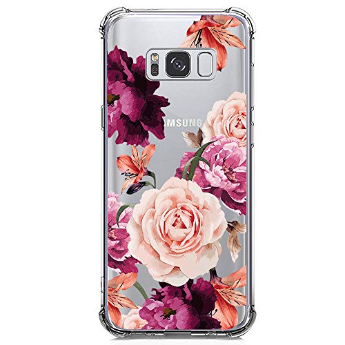 Product Cover Galaxy S8 Plus Case for Girls Women Clear with Flowers Design Shockproof Protective Case for Samsung Galaxy S8 Plus 6.2 Inch Cute Floral Pattern Print Flexible Soft Slim Fit Rubber Cell Phone Cover