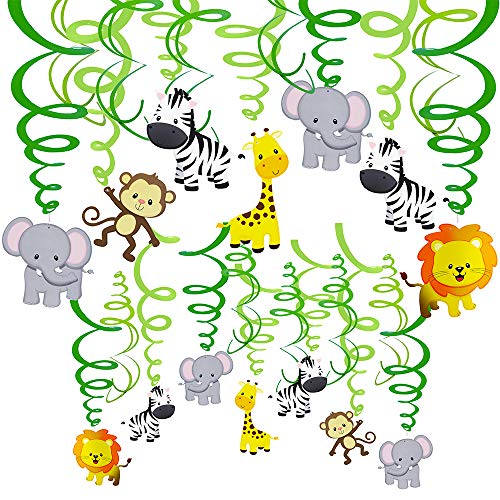 Product Cover Supla 30 pcs Jungle Animals Hanging Swirl Decorations Green Safari Party Forest Animal Theme Supplies for Baby Shower Kids 1st Birthday Nursery School Classroom Bedroom Bathroom Table Ceiling Decor