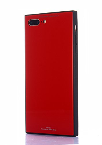 Product Cover Square Elegant Case Compatible for iPhone 7/8 Plus, Chic Tempered Glass Ceramic Case, Stylish Cover, Shockproof Protective (Red)