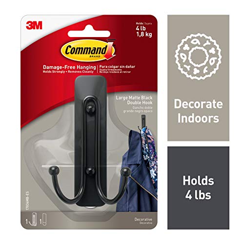 Product Cover Command Matte Black Double Hook, Organize Damage-Free, Indoor Use (17036MB-ES)