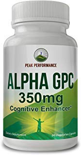 Product Cover Alpha GPC 350mg Nootropic Cognitive Enhancer by Peak Performance with High Choline Bioavailability. for Memory, Attention & Neuroprotection. 60 Vegetarian Capsules