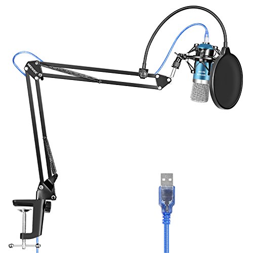 Product Cover Neewer USB Microphone for Windows and Mac with Suspension Scissor Arm Stand, Shock Mount, Pop Filter, USB Cable and Table Mounting Clamp Kit for Broadcasting and Sound Recording (Blue and Silver)