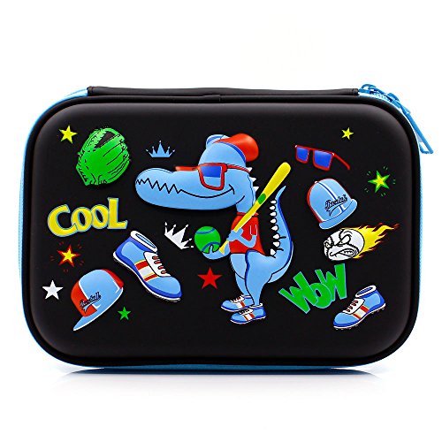 Product Cover SOOCUTE Cool Baseball Boys Dinosaur Pencil Case - Large Capacity Hardtop Pencil Box with Compartments - Colored Pencil Holder School Supply Organizer for Kids Girls Toddlers Children (Black)