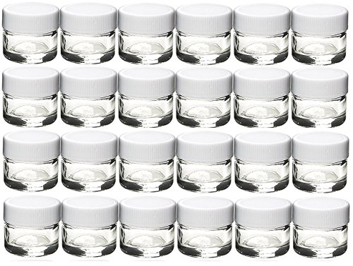 Product Cover Premium Vials, 24 pcs, Glass Concentrate Jars with White Lids - Air Tight Medical Marijuana Cannabis Concentrate Containers (White Caps)
