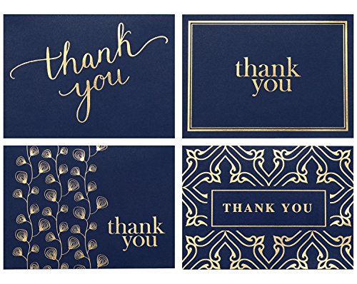 Product Cover 100 Thank You Cards Bulk - Thank You Notes, Navy Blue & Gold - Blank Note Cards with Envelopes - Perfect for Business, Wedding, Graduation, Baby Shower, Funeral - 4x6 Photo Size