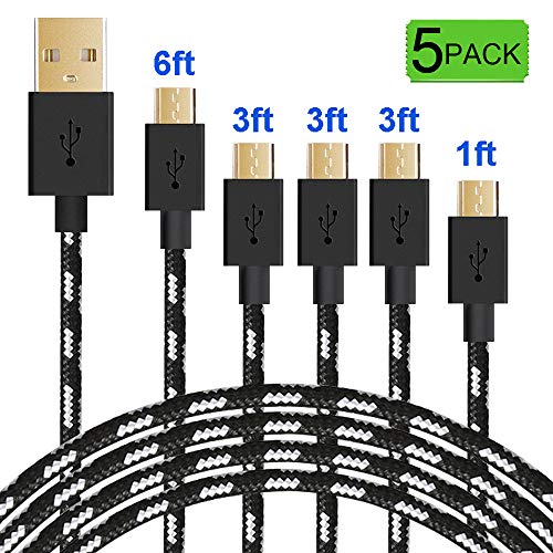 Product Cover Micro Usb Cable Android Charger 5 pack premium Nylon Braided High Speed Durable Charging Cable for Android ,Samsung,Nexus,LG,HTC,Nokia,Sony,and More(Black)