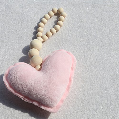 Product Cover Qinlee Wood Beads Wall Hanging Ornament Soft Cotton Star Heart Plush Pendant Kids Baby Room Décor 26cm (Pink-Heart)