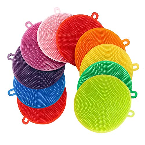 Product Cover CUGBO 10Pcs Silicone Dish Washing Scrubber, Kitchen Silicone Sponges, Food-Grade Dish Scrub, Multipurpose Household Cleansing Tools for Dish Pan Pot Vegetable Fruits Heat Resistant Pads
