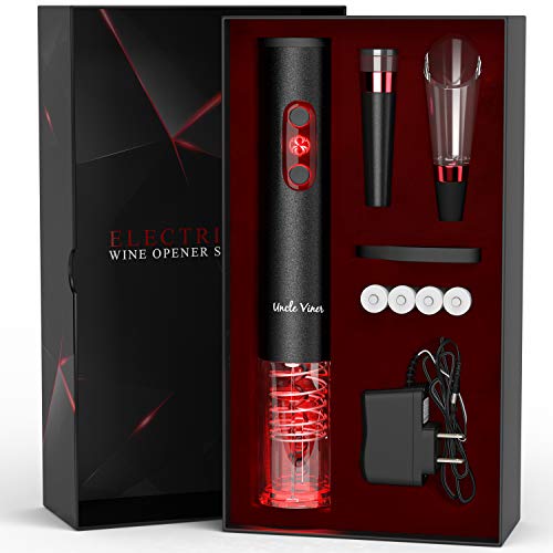 Product Cover Electric Wine Opener with Charger and Batteries - Wine Lover Gift Set - St. Valentine's Holiday Kit with Foil Cutter Uncle Viner G106