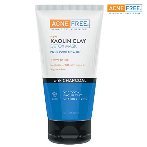 Product Cover Acne Free Kaolin Clay Detox Mask 5oz with Charcoal, Kaolin Clay, Vitamin E + Zinc, Cleanser or Mask for Oily Skin, To Deeply Clean Pores and Refine Skin