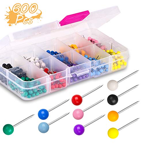 Product Cover Yalis Push Pins 600-count Map Tacks Marking Pins 1/8-Inch Plastic Beads Head, 10 Assorted Colors