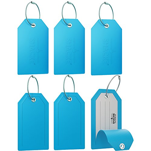 Product Cover Mini Luggage Tag with Full Privacy Cover and Stainless Steel Loop (6pk, Aqua Teal)