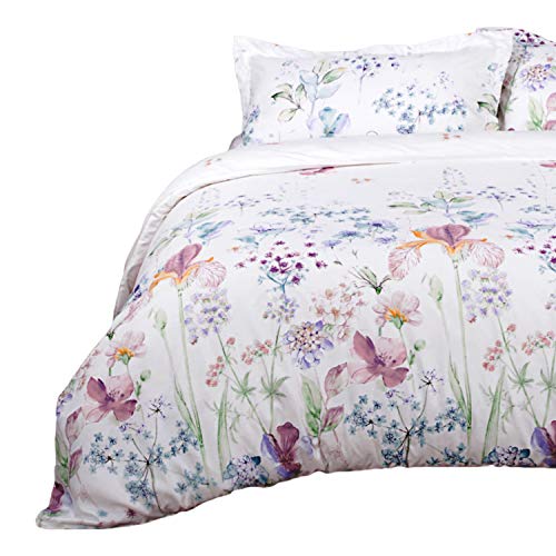 Product Cover Bedsure Printed Floral Duvet Cover Set Queen/Full Size White Soft Duvet Cover 3 Pieces Bedding Sets